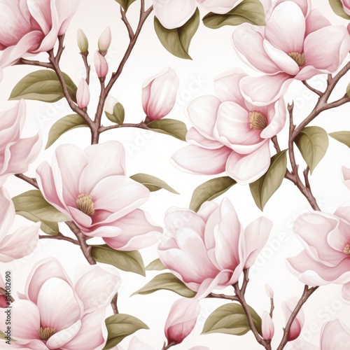 Pastel flower seamless pattern on white background - elegant floral illustration