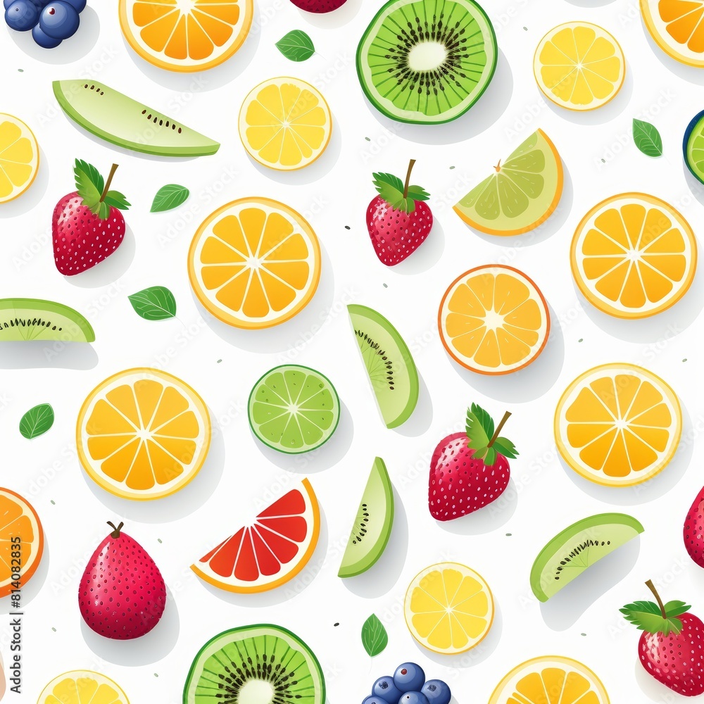 High quality summer fruit pattern on white background for sale - vibrant illustration High quality summer fruit pattern on white background for sale - vibrant illustration
