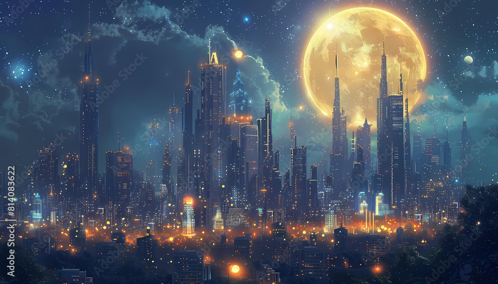 A beautiful digital painting of a futuristic cityscape at night