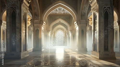 Light floods through windows  illuminating mosque interior
