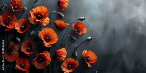 Digital Design: Anzac Day Tribute with Poppies on Black Background. Concept Anzac Day Tribute, Poppies, Black Background, Digital Design photo