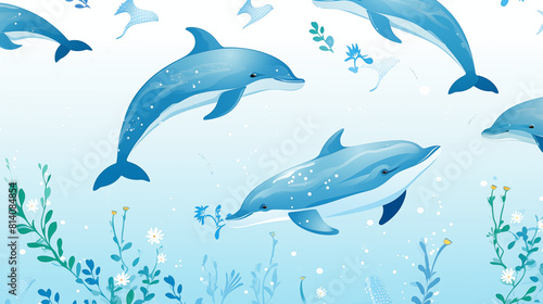 Dolphin Image, Pattern Style, For Wallpaper, Desktop Background, Smartphone Phone Case, Computer Screen, Cell Phone Screen, Smartphone Screen, 16:9 Format - PNG