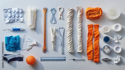 orthopedic cast and splinting supplies, isolated on a white studio background. photo