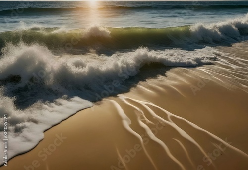 Waves lapping with foamy tips of the sea, golden sands and a beautiful sky are ideal for background images.