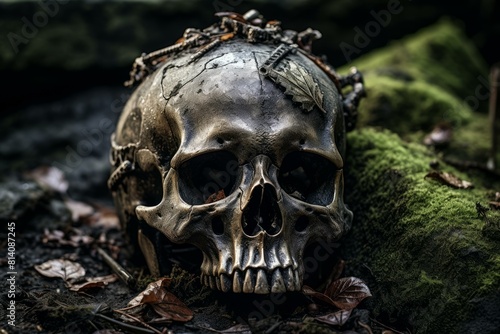 Ancient Tomb skull. Grave cave peru. Generate Ai