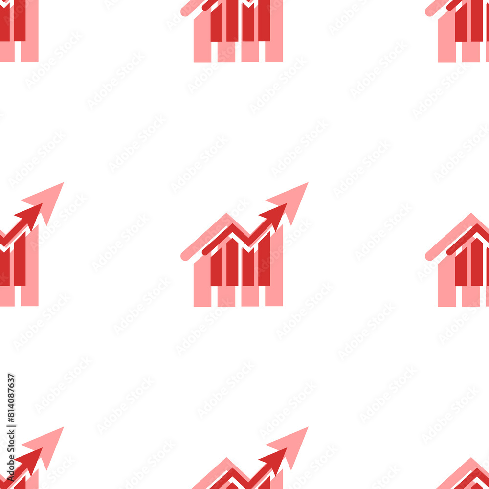 Seamless pattern of large isolated red chart up symbols. The elements are evenly spaced. Illustration on light red background Seamless pattern of large isolated red chart up symbols. The elements are evenly spaced. Illustration on light red background