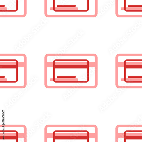 Seamless pattern of large isolated red credit card symbols. The elements are evenly spaced. Illustration on light red background