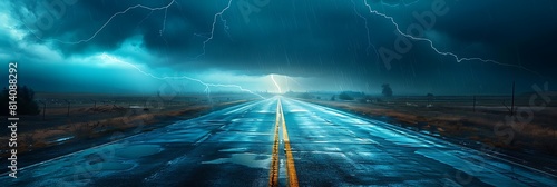 a blue column with lightning at the roadside realistic nature and landscape photo