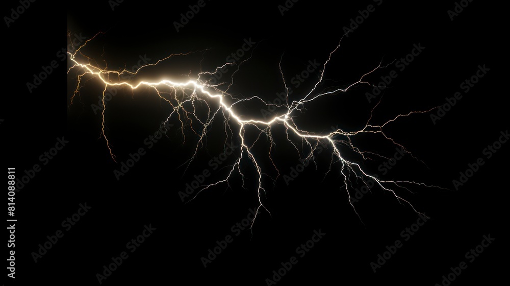 A sharp and jagged lightning bolt stands out against a stark black background, illuminating the darkness with its powerful and electric energy. A sharp and jagged lightning bolt stands out against a stark black background, illuminating the darkness with its powerful and electric energy.