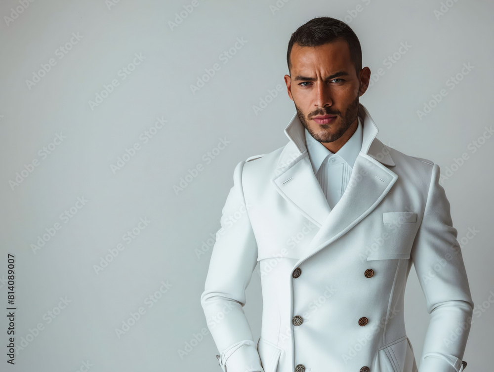 A man in a white coat and tie. A man in a white coat and tie.