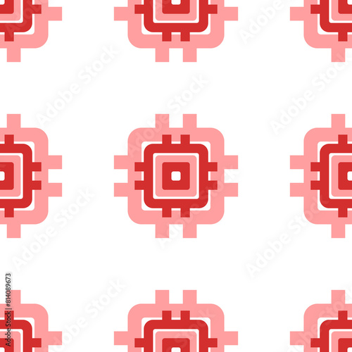 Seamless pattern of large isolated red chip symbols. The elements are evenly spaced. Illustration on light red background