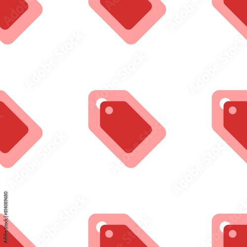 Seamless pattern of large isolated red discount label symbols. The elements are evenly spaced. Illustration on light red background © Alexey