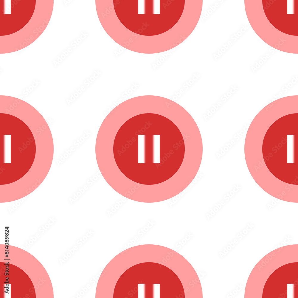 Seamless pattern of large isolated red pause symbols. The elements are evenly spaced. Illustration on light red background Seamless pattern of large isolated red pause symbols. The elements are evenly spaced. Illustration on light red background