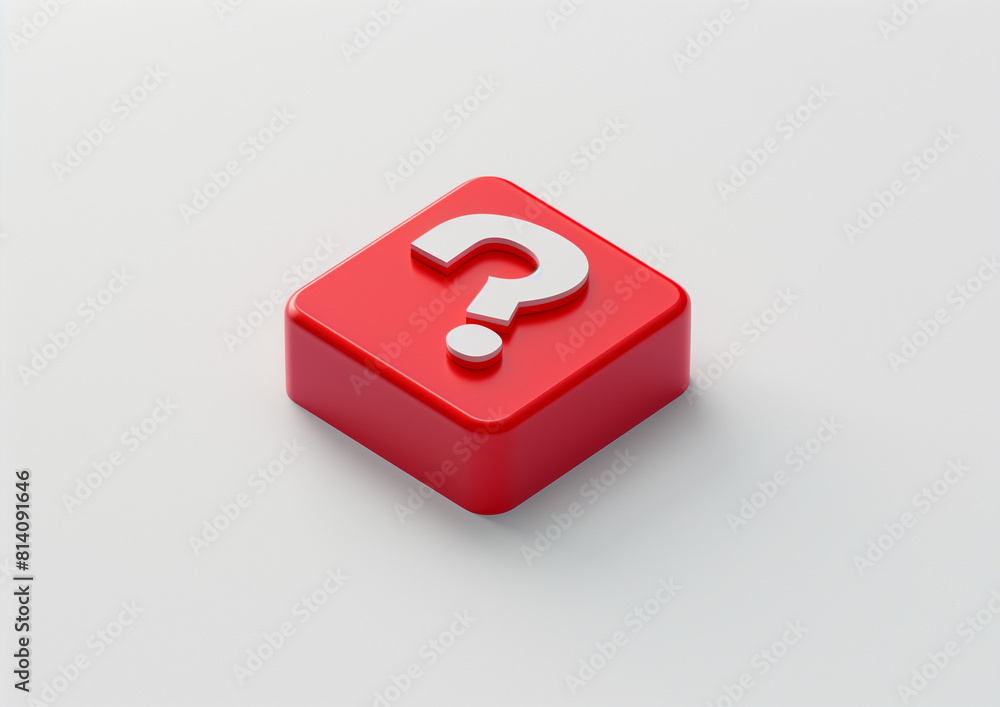 3D icon of a red square with a question mark on a white background