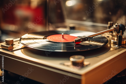 close up of a vinyl record player