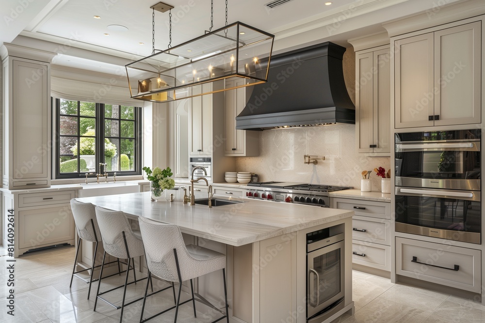 Fototapeta premium Sleek Bungalow Kitchen with State-of-the-Art Appliances and Custom Cabinetry