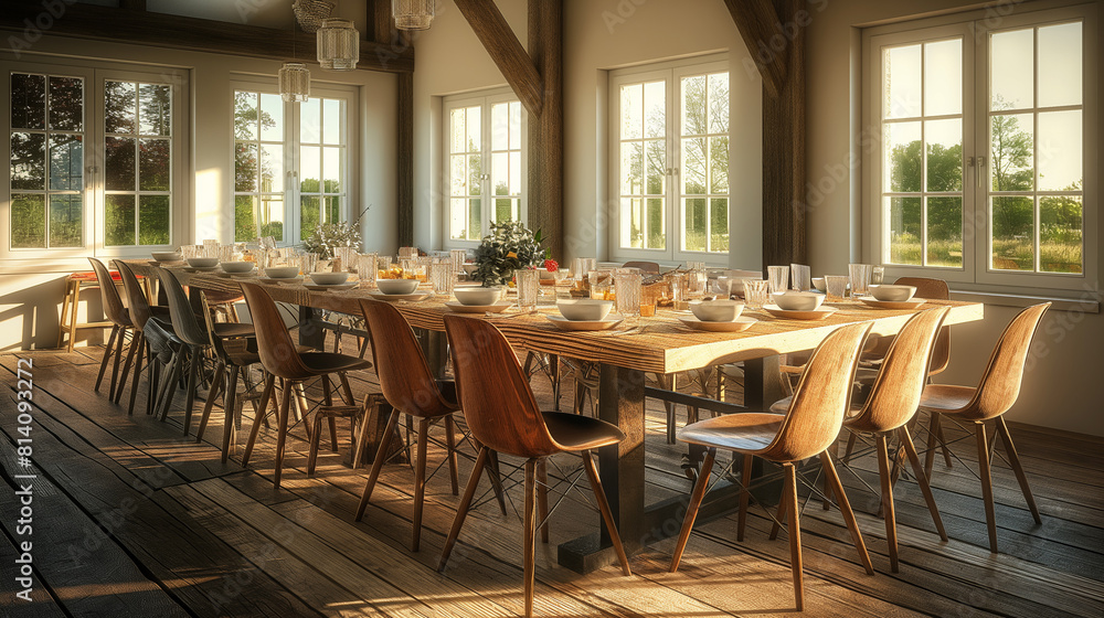 Naklejka premium Sunny Rustic Dining Room Ready for a Family Feast