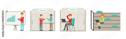 Business Man and Woman Worker and Staff Perform Office Duty Vector Set