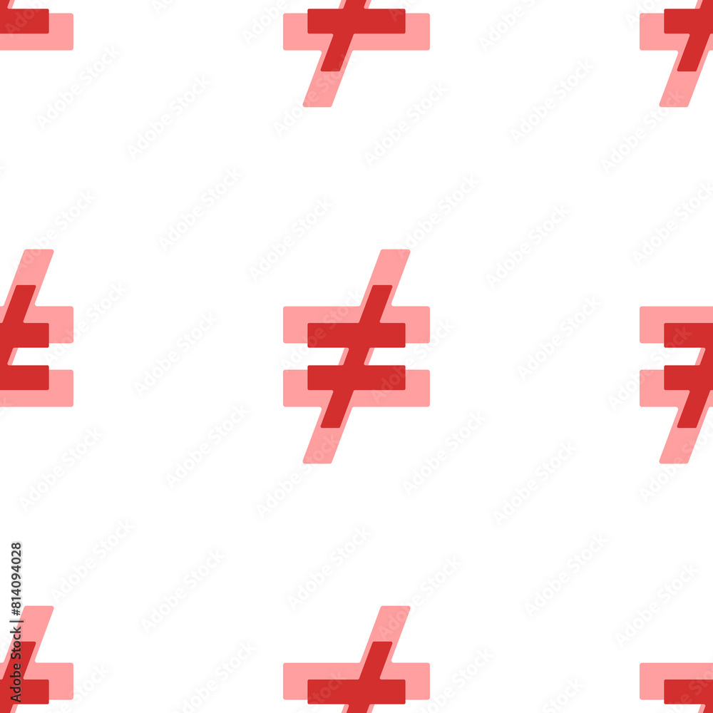 Obraz premium Seamless pattern of large isolated red not equal symbols. The elements are evenly spaced. Illustration on light red background