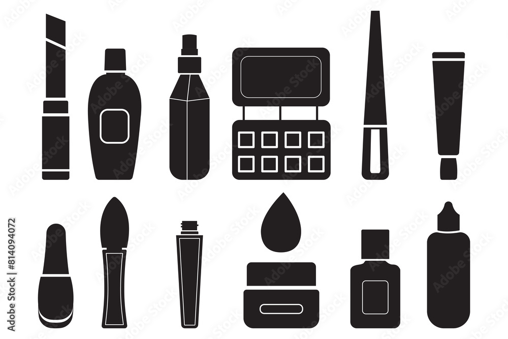 Set Of Cosmetic Icons Silhouette Solid Icon With Background, Template, Advertising, Cream, Cosmetic, Product, beauty, makeup, deodorant, lotion, Vector Illustration Logo. Set Of Cosmetic Icons Silhouette Solid Icon With Background, Template, Advertising, Cream, Cosmetic, Product, beauty, makeup, deodorant, lotion, Vector Illustration Logo.