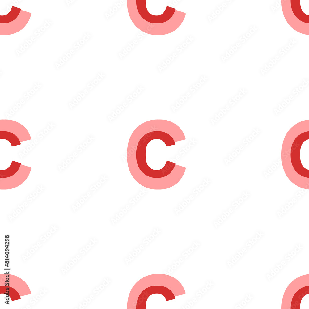 Seamless pattern of large isolated red capital letter C symbols. The elements are evenly spaced. Illustration on light red background Seamless pattern of large isolated red capital letter C symbols. The elements are evenly spaced. Illustration on light red background