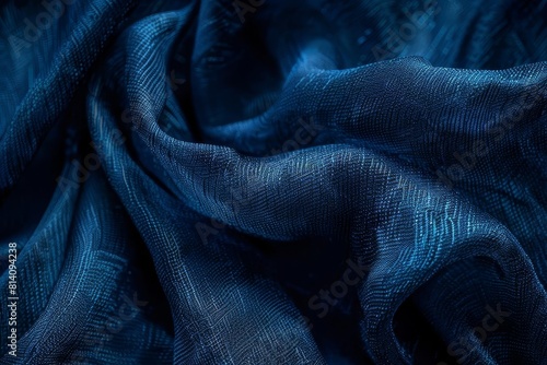 luxurious prussian blue fabric texture closeup macro image of deep indigo textile surface for website backdrop or poster wallpaper abstract background photo