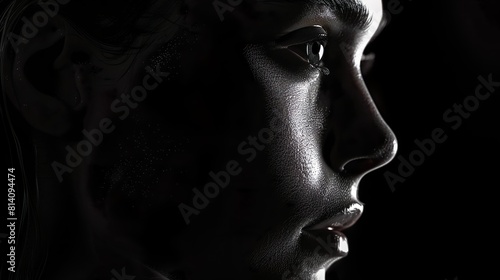 elegant profile of a young woman against a black background
