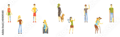 People with Different Disability and Injury Vector Set