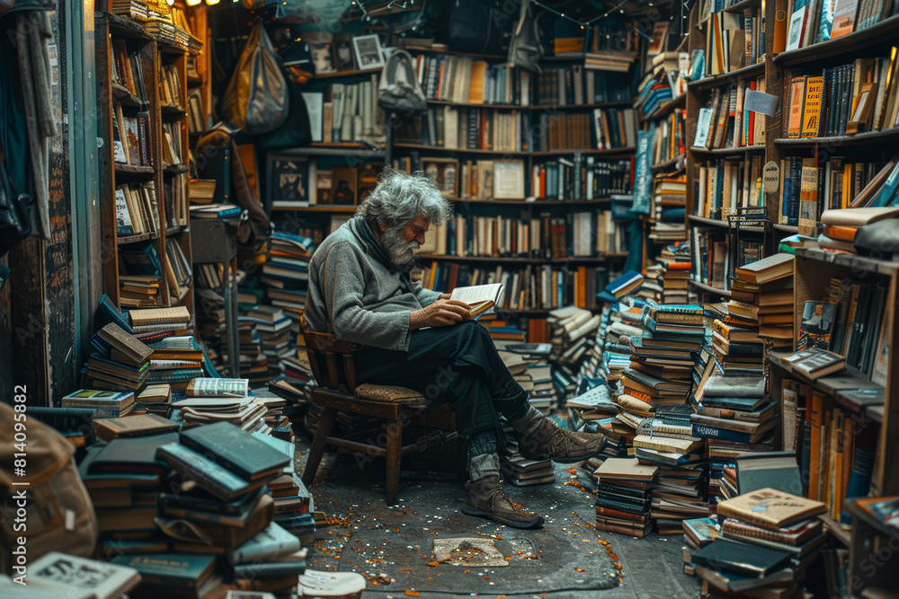 A quirky bookstore tucked away in a cozy alley, its shelves lined with obscure titles and literary treasures waiting to be discovered. Concept of intellectual curiosity and discovery. Generative Ai. A quirky bookstore tucked away in a cozy alley, its shelves lined with obscure titles and literary treasures waiting to be discovered. Concept of intellectual curiosity and discovery. Generative Ai.