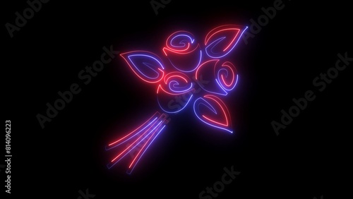 Neon flowers icon blue red color animation black background. Plasma Line Graphic Rose. © Ehans_Stock