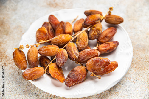 date branch dried fruit fresh appetizer food snack on the table copy space food background rustic top view