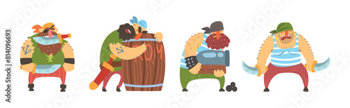 Pirate Man Character as Sea Robber Vector Set