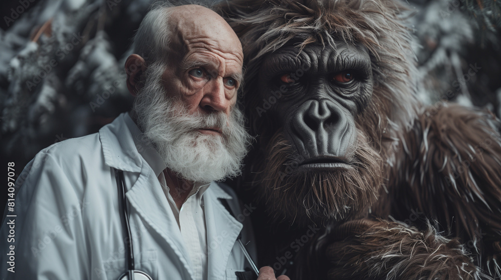 portrait of a veterinarian with huge gorilla portrait of a veterinarian with huge gorilla