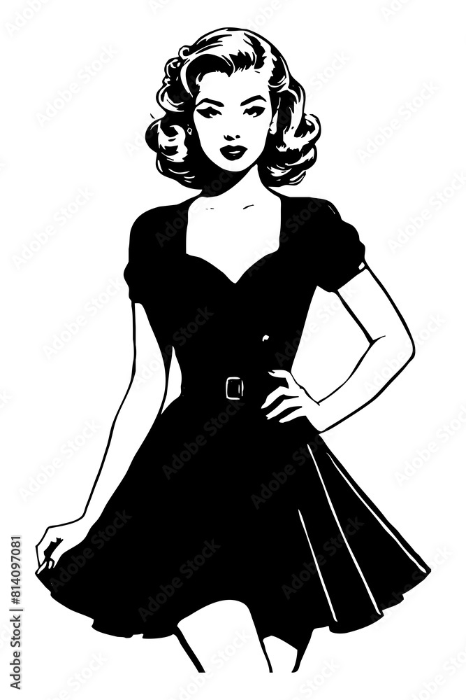 Black and white illustration. Fictional female character in the Pin Up style. Generated by Ai Black and white illustration. Fictional female character in the Pin Up style. Generated by Ai
