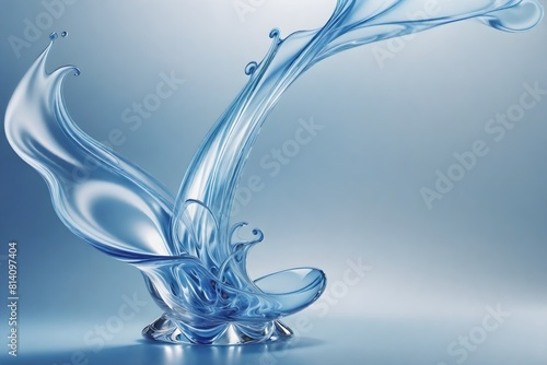 Blue desktop background, blue banner with white waves and gradients
