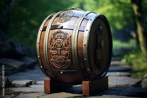 Rustic Traditional wooden barrel. Old oak keg. Generate Ai