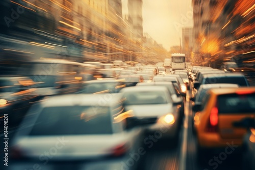 Chaotic Traffic jam blur. Urban motion. Generate Ai