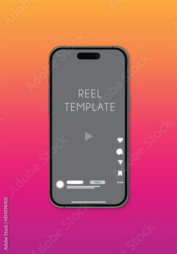 Reel Realistic model smartphone mockup. Device front view. mobile phone with shadow. Vector illustration Instagram Social Media story Template for Screen Interface Application Mockup, mock ui carousel