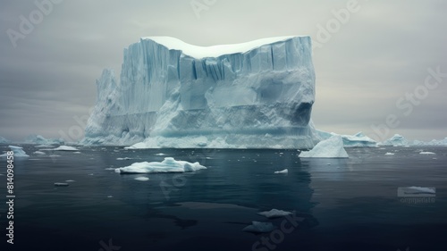 Iceberg in a serene ocean environment with blue sky. A large white iceberg floating and reflecting with the middle of a ocean. Arctic landscape concept for climate change and nature themes. AIG35. © Summit Art Creations