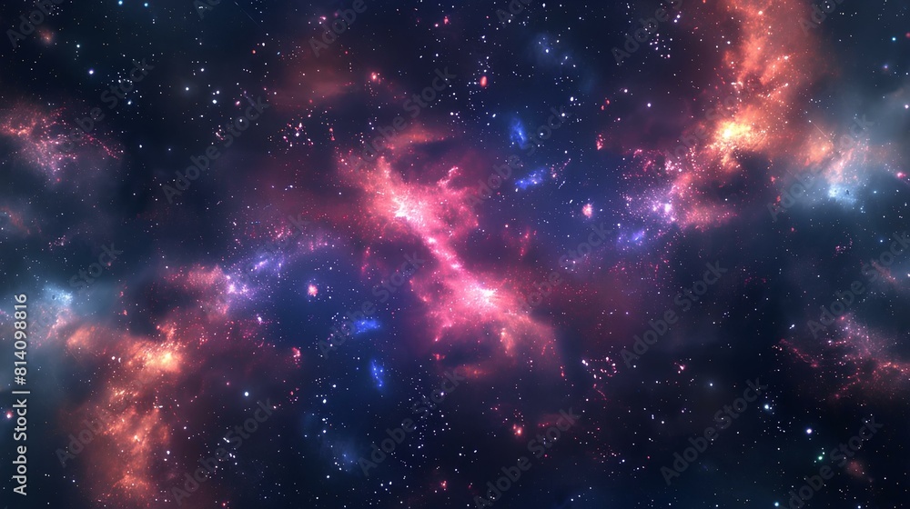 Fototapeta premium The image is a depiction of outer space, showing a colorful nebula with stars and dust.