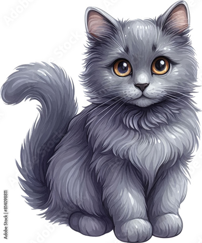 watercolor illustration of cute cartoon cat
