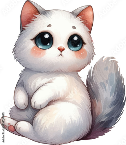 watercolor illustration of cute cartoon cat