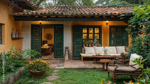 Spanish villa  with a cozy natural decoration  classic design.