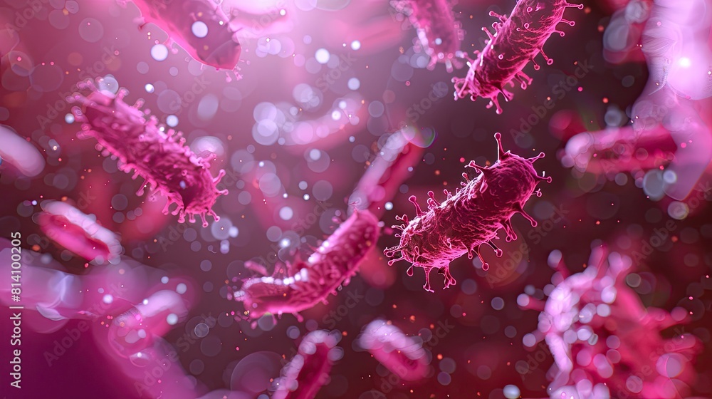 3D Illustration, bacteria concept artwork, red and pink colors.