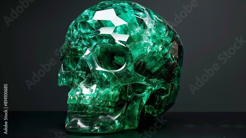 Emerald Green Crystal Skull with Radiant Light 