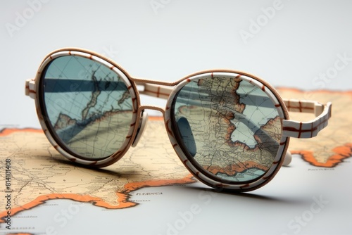 Essential Travel tourist glasses map. Tourism road. Generate Ai