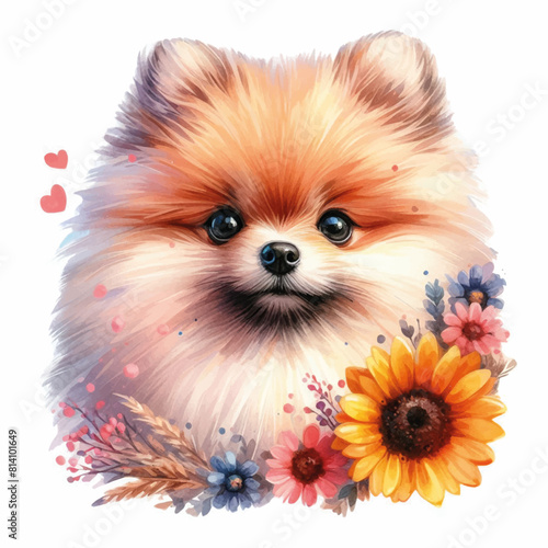 watercolor illustration of cute pomeranian