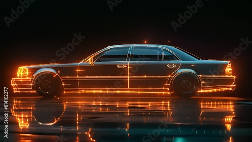  S Class luxury car with illuminated lights at night. Black background