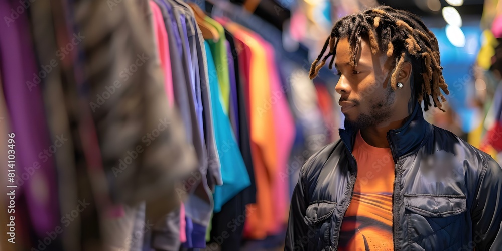 A man with dreadlocks shopping in a clothing store. Concept Fashion, Shopping, Dreadlocks, Clothing store, Stylish outfit A man with dreadlocks shopping in a clothing store. Concept Fashion, Shopping, Dreadlocks, Clothing store, Stylish outfit