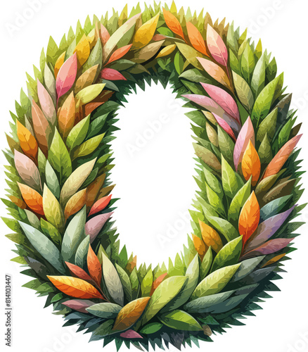 zero frame made of leaves and flowers isolated